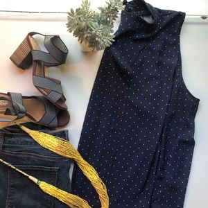 Navy blue polka dot sleeves top